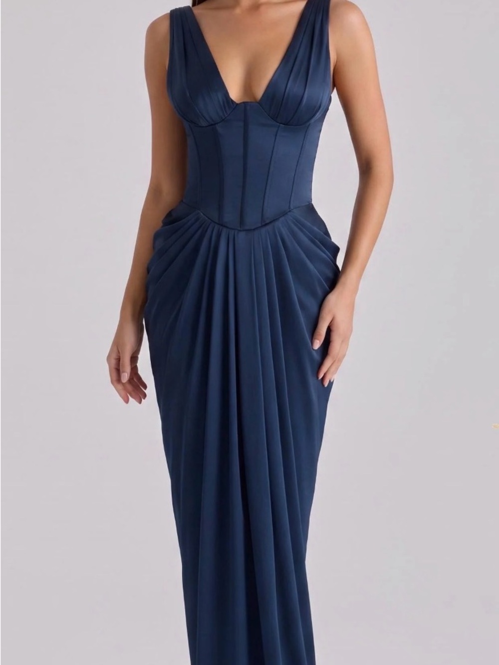 House of CB Midnight Blue Corset Draped Gown